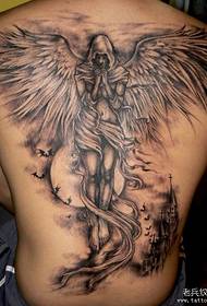 Tetovēšanas šova attēlā tika ieteikts pilns eņģeļa spārnu tetovējuma modelis