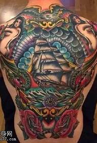 Full back floral sailboat tattoo pattern