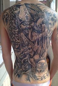 a set of individual black and white impermanence full back tattoos