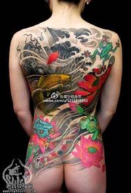 Mokhoa oa setso oa China oa koi lotus tattoo paterone