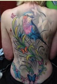 Fashion beauty full back bird flower tattoo pattern to enjoy the picture