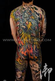 Full back traditional color dragon tattoo pattern