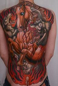 Patrón de tatuaje de caballo de ardilla de espalda completa