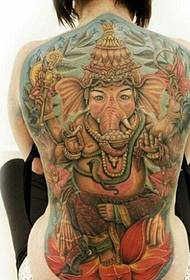 Slika ženskog punog leđa modne boje slon boga tetovaža slika