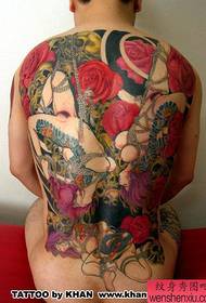 Full-back Japanese-style color tattoos are shared by tattoos
