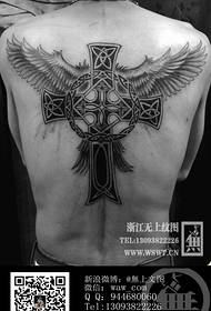 Belief on the back cross wings tattoo