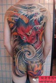 Full-backed color-like fish tattoo works
