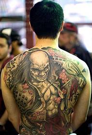 Men's back is an atmospheric fashion full back tattoo