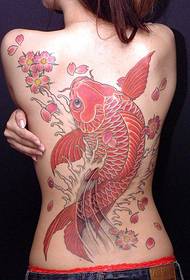 Female back fashion squid tattoo