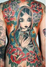 Tattoo show, recommend a full-back color doll head tattoo work