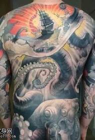 Large painted octopus sailboat tattoo pattern