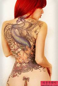 Woman full of colored mermaid tattoo pattern