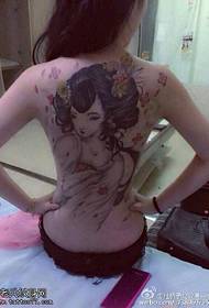 Full back geisha tattoo pattern
