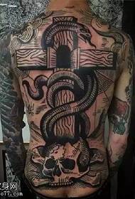 Full-backed snake cross tattoo pattern