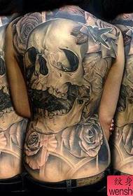 Black gray full back tattoo pattern