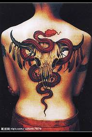 Full back snake wrapped head tattoo