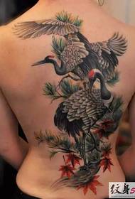 Exquisite full-backed red-crowned crane tattoo pattern