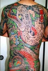 Personality fashion full back personality color snake tattoo pattern picture