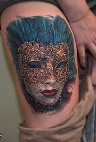 Mask queen tattoo pattern on thigh