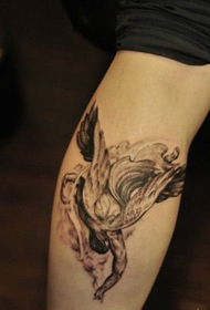 personality falling angel calf tattoo