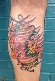 Lantern tattoo pattern with legs on fire
