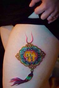 female Leg color blessing bag tattoo picture