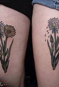 Daisy tattoo pattern on thigh