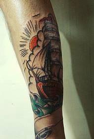 Men's leg personality sailing tattoo picture