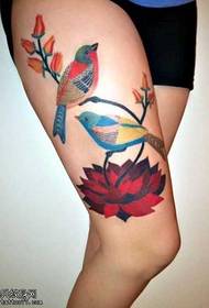 Legs beautiful bird lotus tattoo pattern