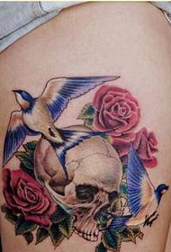 leg personality fashion good-looking skull rose tattoo figure