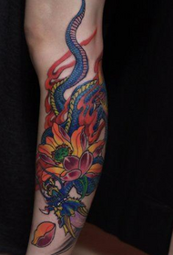 leg color lotus snake tattoo pattern
