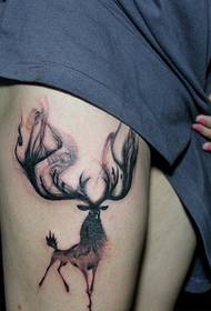 thigh ink wind elk tattoo pattern