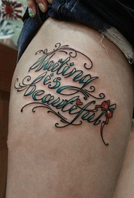 Thigh fresh flower body English word tattoo