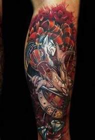 Patrón de tatuaje de guerrero fantasma japonés pierna