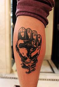 Sketch wind fist personality calf tattoo