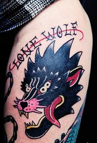 cool color totem tattoo on the thigh