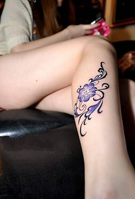 leg purple small flower tattoo pattern