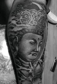 Tatuagens de estátua de Buda em preto e branco de tribo de coxa que valem a pena
