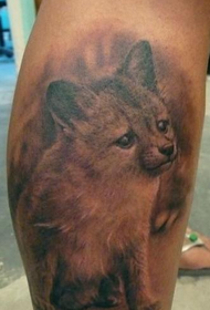 cute little fox calf tattoo pattern