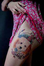thigh cute pet dog tattoo pattern