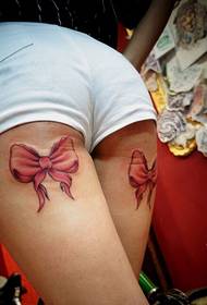 pink bow beautiful leg tattoo pattern