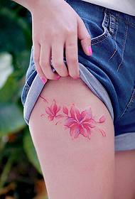 girl thigh beautiful flower tattoo pattern