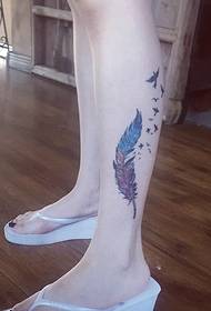 beauty calf color feather tattoo