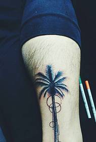 小腿个性的椰子树纹身图片