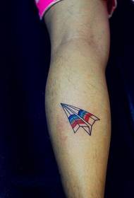 Rainbow paper plane calf tattoo pattern