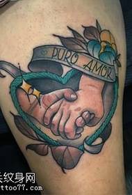 Thigh heart shape friendship hand tattoo pattern