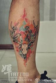 Calf watercolor deer head bird tattoo pattern