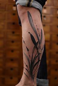 leg Chinese style traditional orchid tattoo pattern