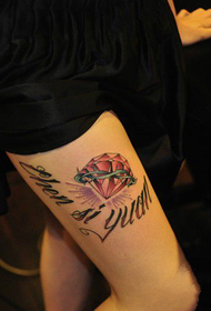 European flower body English diamond thigh tattoo