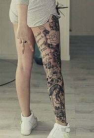 long Leg sister black gray flower leg tattoo picture